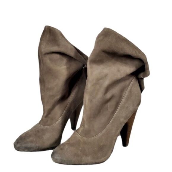 ASH Slouchy Suede Ankle Boots Cone Heel Taupe Grey 7.5 - Picture 11 of 13